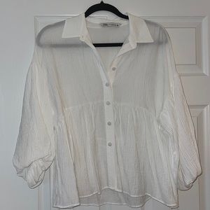 Zara White Puff-sleeve button down